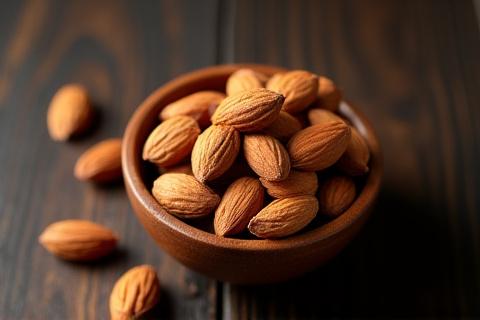 A small bowl filled with roasted almonds.