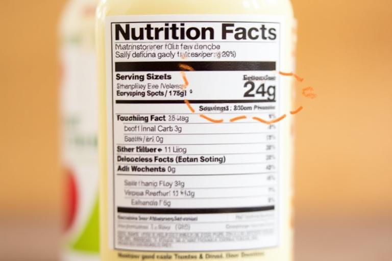 Close-up of a nutrition label highlighting the serving size and servings per container